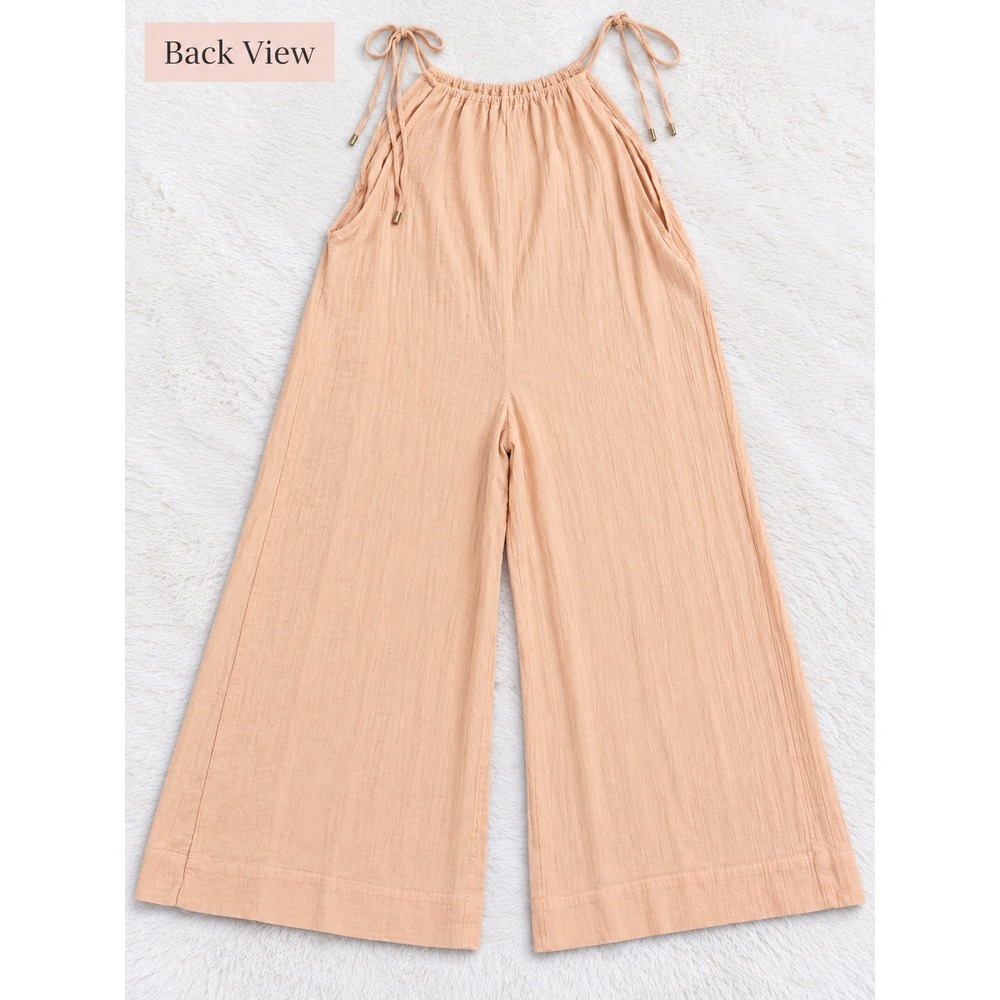 Free People Peach Blush Wide Leg Wrap Overlay Jumpsuit Medium Cotton Gauze Tie